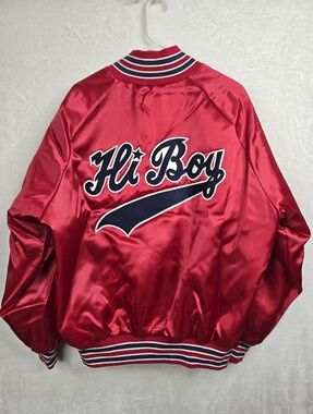 VTG West Ark Hi Boy Satin Nylon Bomber Jacket USA XL Red Varsity 80s 90s Unisex